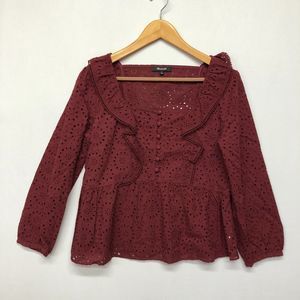 Madewell Women Long Sleeve Blouse Top Shirt Size Small 100% Cotton B228 -7